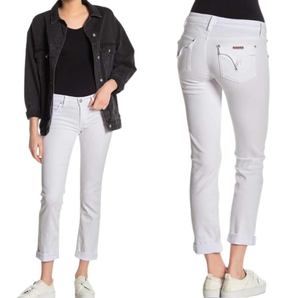 Hudson Bacara Low Rise Crop Straight Leg Cuffed Denim Jeans Women's 24 White NWT